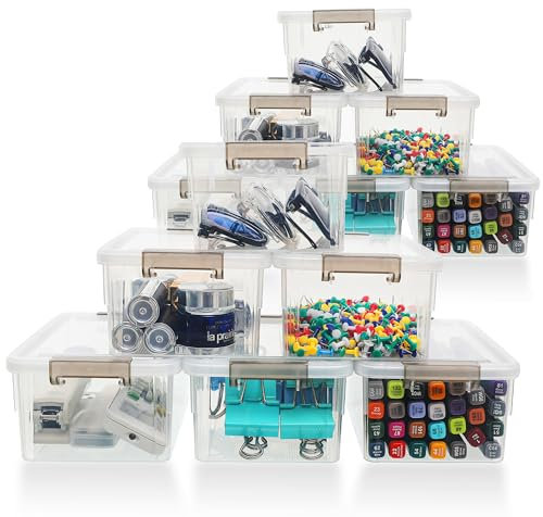 Citylife 1.25L 12er-Set Aufbewahrungsbox mit Deckel Klein, Transparente Stapelbar Griff Clips Kleinteile Kiste Elastisch und Robust, Plastik Boxen für Bastelsachen gekauft, 17.7 x 13 x 8.2 cm