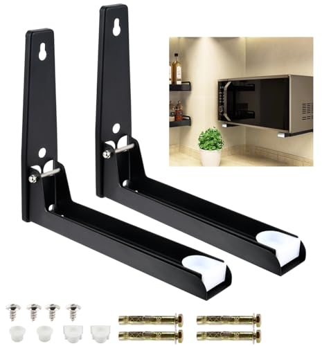 FOROREH 2 Piezas Soporte de pared para Horno microondas de acero inoxidable, soporte microondas pared, soporte pared microondas, carga máxima 50kg, Soporte para colgar microondas pared Retráctil