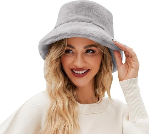 Damen Winter Mütze, Fuzzy Bucket Hat Winter Warme Plüsch Fischer Mütze Plüsch Fischerhut Flauschige Bucket Hat Fischerhüte Freizeithut Damenmütze Anglerhut Warme Damenhut für Frauen Teenager
