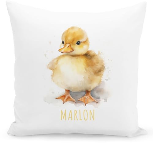 Enten Kissen personalisiert mit Namen Kinderkissen Kuschelkissen Kinder Geschenk Kinderzimmer Deko Junge Mädchen Zierkissen Dekokissen 40x40 cm inkl. Füllung und Bezug