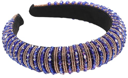 scicent Haarreif Strass Kristall Haarband Modische Haarreifen Strass Elastisches Haarschmuck Breite Stirnband Dicker Gepolstert Haarbänder Damen Haar Dekoration für Frauen und Mädchen, Blau - 16424