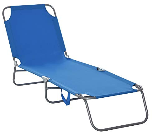 Outsunny Sonnenliege klappbar Gartenliege, Liegestuhl mit 5-Fach verstellbare Rückenlehne, wetterfeste Campingliege, Gartenstuhl bis 120 kg belastbar, für Garten Urlaub Outdoor Strand Pool, Blau