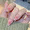 24pcs Short Square False Nails French Tip White Edge Stick on Nails Heart Press on Nails Nude Pink False Nails Removable Glue-on Nails Full Cover Fake Nails Valentines Day Women Brides Nail