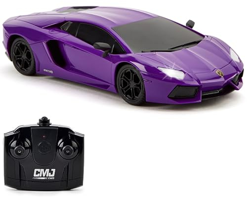 CMJ RC Cars Lamborghini LP700 Voiture télécommandée pour Enfants de 6 Ans + 4 Ans sous Licence Officielle Échelle 1:24 Lumières de Travail 2,4 GHz Excellent Jouet Automobile pour Enfants (Violet)