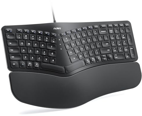 Nulea Teclado ergonómico con cable, teclado dividido con reposamuñecas, retroiluminación de 7 colores, escritura natural, compatible con Windows/Mac