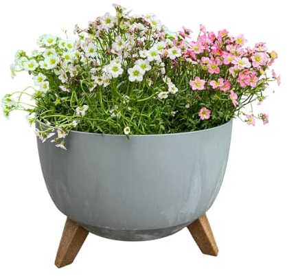 Valle Verde Blumentopf mit Füßen und Einsatz Pflanzschale Blumenkübel Übertopf Kräutertopf Pflanzgefäß Grau (Beton-Optik) Ø 33,2 cm