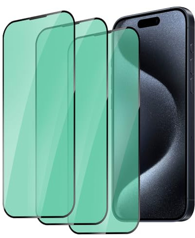 3 Pack Anti-Blue Light Screen Protector for iPhone 15 Pro Max, Green Light Eye Protection 9H Tempered Glas Film for iPhone 15 Pro Max 6.7 Anti-Shatter, Anti-Scratch, Blocks Harmful Blue Light