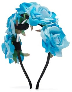 Damen Haarkranz Haarband Haarreif Kopfschmuck im Ethno Style mit Blumen Rose (blau)