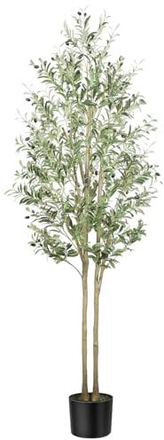 Alupssuc Künstlicher Olivenbaum 210cm kunstbaum Künstliche Pflanzen Baum Große Olivenbaum Künstlich wie echt für Indoor Outdoor Haus Büro Balkon Garten Moderne Deco Housewarming Geschenk, 7FT