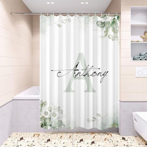WEQEER Personalisierter Duschvorhang mit Monogramm, individueller Duschvorhang mit Namen, individuelles Duschvorhang 180x200 Mit Haken, Personalisierte Geschenk (B,200x200cm)