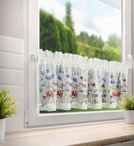Eurofirany Scheibengardinen Dekorative Kurze Gardinen Fensterdekoration Weiße Ziergardinen Landhaus Rustikall (Nora, 30x150 cm)