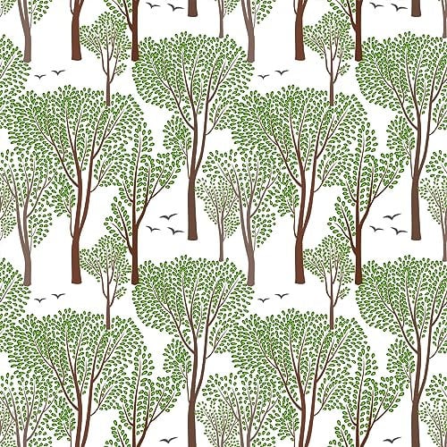 VEELIKE Green Tree Wallpaper Peel and Stick Wallpaper Vintage Woodland Forest Wall Paper Green Leaf Contact Paper Mural Self Adhesive Bathroom Bedroom Walls Removable 44.5cmx300cm