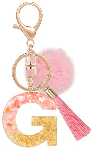 MWOOT Nom Lettre initiale G Porte-clés, Rose Porte-clés pour Femme, Charmes en Résine Pour Clé Porte Clef Voiture Décor Sac à main