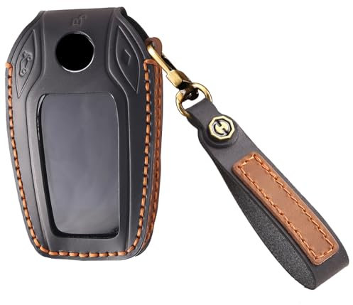 KUNIO Leder Schlüsselhülle Passt für BMW Display Key 5er 7er G01 G02 G05 G07 G11 G12 G30 G31 G32 I8 I12 I15 X3 X4 X5 X7 Schutz Schlüsseletui Cover Schlüsselanhänger Schwarz