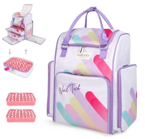 Saviland Nail Polish Organizer Bag: 33L Large Nail Bag Organizer Case Holds 80 Bottles (15ml/0.5 fl.oz) and Nail Lamp Travel Nail Supply Organizer Holder Nail Organizers and Storage Bag for Nail Tech