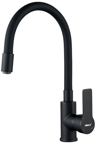 BELZ Robinet mitigeur d'évier de cuisine avec tuyau flexible en silicone pivotant à 360° (Flexbile-Noir mat)