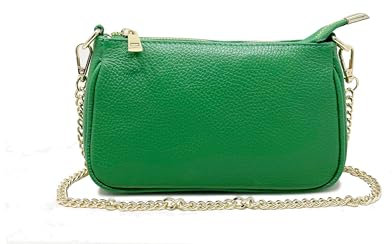 Chicca Borse Borsetta da donna in pelle, borsa a tracolla clutch pochette (Verde Mela)