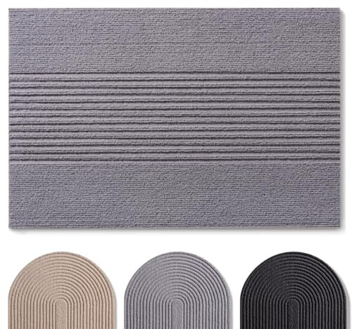 Blumtal Fußmatte 60x90 cm - rutschfeste Schmutzfangmatte - Fußabtreter mit Muster - Fußmatten Haustür - Türmatte aus Polyester - Fußmatte innen/Schmutzfangmatte außen/Türvorleger Hellgrau