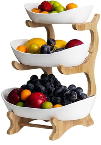 Juego de platos de frutas con soporte de madera, cesta de frutas de gran capacidad de 3/2/1 niveles, juego de fruteros ovalados para mostrador de cocina, fiestas, reuniones, restaurantes, eventos fami