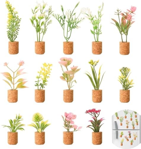 14 PCS Plant Fridge Magnets Plant Magnets for Fridge Mini Succulent Artificial Plants Refrigerator Magnets, Decoration for Kitchen,House,Office,Whiteboard