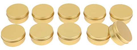 Lot de 10 pots ronds en aluminium pour baume à lèvres - 50 g - Doré