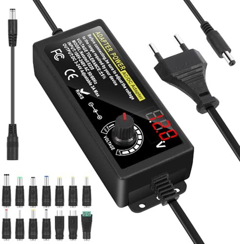 Fuente de Alimentación Universal 3A 72W, Vankarr Adaptador de Corriente Ajustable DC 3V-24V, 100V-240V AC a DC, 14 Conectores, para Electrónica Doméstica, Máx. 3A