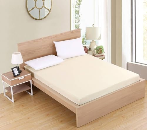 Calefee Spannbettlaken 150x200 Hoher Steg 25cm, Betttuch ohne Kissenbezug Polyester Einfarbig Beige