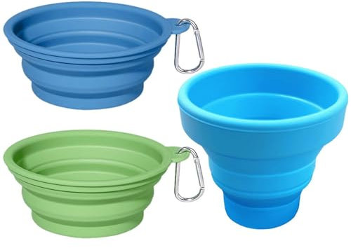 HDGSAFD Bols Pliables 2 Pièces Et 1 Tasse d'eau en Silicone Bleu, Bols Portables pour Animaux De Compagnie, Outils d'alimentation pour Animaux De Compagnie, Fournitures pour Animaux De Compagnie