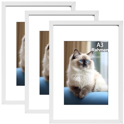 RUN HELIX 3 Pack Bilderrahmen A3, Bilderrahmen Din A3 Weiß, aufhängbar, Posterrahmen für Wohnzimmer, Schlafzimmer, Arbeitszimmer