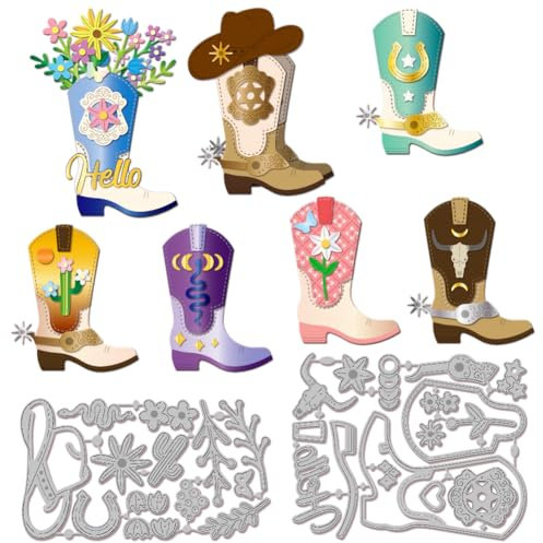 GLOBLELAND Stanzformen Mit Blumenstiefeln Für DIY Scrapbooking Metall Cowboyhut Blumenstiefel Stanzformen Schlangen/Kaktus/Blumenstiefel Stanzungen Für Kartenherstellung Basteln Dekor