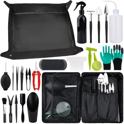 KIMIGO Juego de Herramientas de Jardín,Mini Herramientas de Jardinería,Estera para Plantas de Jardín,Kit de Jardinería Bolsa de Jardín,Herramientas para Plantas Suculentas Set,Herramientas Bonsai Kit