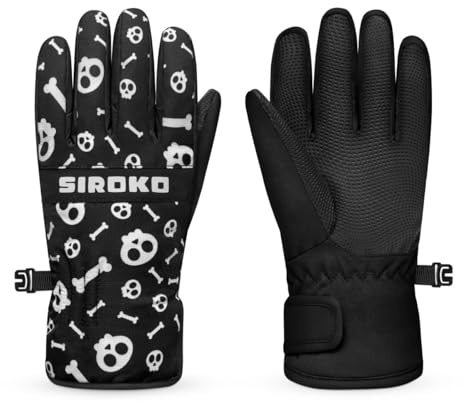 SIROKO - Ski- und Snowboardhandschuhe für Kinder SIROKO Skull - 7-8 (128 cm) - Schwarz/Weiß