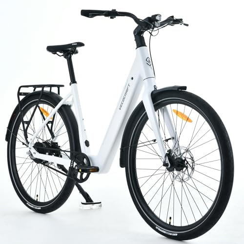 VecoCraft Luna 2.0 Damen Weiß e Bike 28 Zoll City E-Bike. Electric Bike mit Motor,2 Gang, Riemenantrieb, Tektro Scheibenbremsen| LCD Display Integrated in The stem