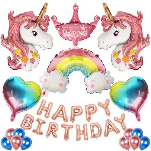 Einhorn Ballon Party Dekorationen, Kaluofan 29 PCS Einhorn Luftballon, Einhorn Geburtstagsdeko,Einhorn Deko für Mädchen Jungen, Einhorn Regenbogen Krone Herz Thema Einhorn Party Ballon Geburtstag Deko