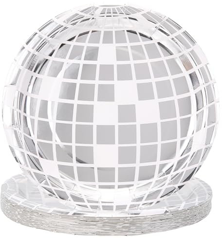 CREATCABIN 25 Disco Teller 7 Disco Pappteller Silberne Retro Diskokugel Dessert Speiseteller Papier 70 Disco Partyzubehör Für Hochzeit Geburtstag Dusche Junggesellinnenabschied Tanzparty Dekoration