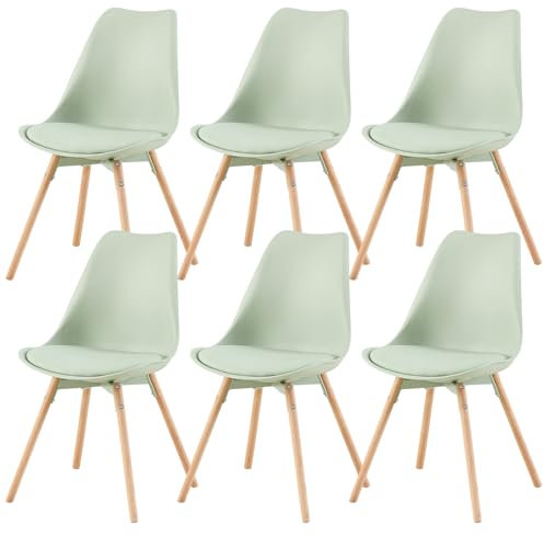 buybyroom Lot de 6 chaises de salle à manger rembourrées avec bois massif Assise Dossier pour salle à manger, salon, chambre à coucher, salle de conférence, vert crème glacée