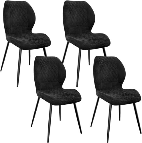 FRUOGO Esszimmerstühle 4er Set,Esszimmerstühle Modern,Küchenstuhl,mit Leinen Schwamm Kissen, Metallbeine und Diamant-Muster Gepolstert-Schwarz.