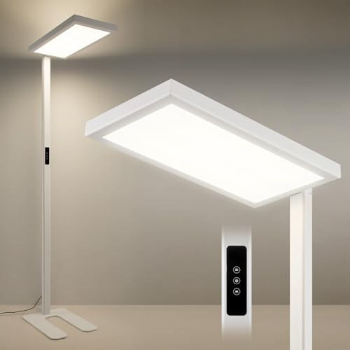 Home Sweet Home LED Stehleuchte Büro 96W, 4300LM UGR<16 CRI>98, 195.3cm Vollspektrum Tageslichtlampe, Up & Down Stehlampe dimmbar, Augenschutz Deckenfluter, 4000K Standleuchte für Office, Weiß
