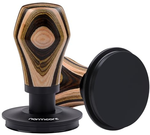 Normcore Kaffeestampfer V4.1, Espresso, federbelasteter Tamper mit Titan-PVD-Beschichtung, flacher Boden, 6,8 kg/11,3 kg/13,6 kg, Ersatzfedern, bunter Holzgriff, 58,5 mm