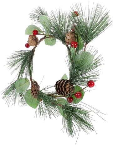 KONTONTY Künstlicher Weihnachtskranz Mit Zapfen Und Roten Beeren Festliche Türdekoration Aus PVC Für Ansprechende Weihnachtsatmosphäre Für Innen Außenbereiche