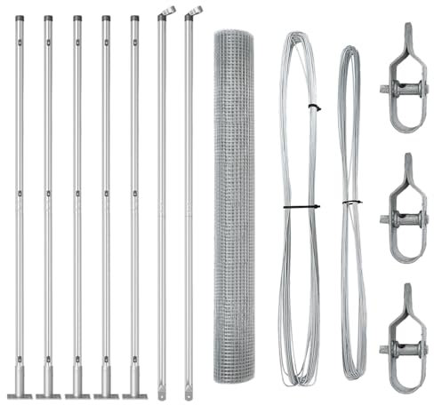 vidaXL Schweißdrahtzaun mit 7 Flanschpfosten 1,2X10 m verzinkter Stahl langlebiges Design für Außenbereich Grenzzaun Set Lösung Installationsset Garten Metall Sicherheits-Paneele Pfosten