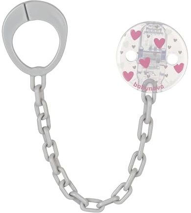 babynova Schnullerkette mit Clip im 2er Set - Schnullerhalter kompatibel mit Schnullern mit Ring - Kinderwagen Zubehör - BPA-frei - Rosa Herzen