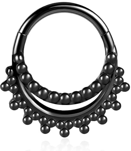Vankula Septum Piercing Ring Hinged Segment Clicker 8mm 10mm 16g Chirurgenstahl Nasenpiercing Helix Daith Tragus Conch Piercing Schmuck für Frauen und Männer Schwarz Gold Silber