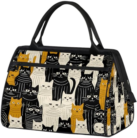 Mexpekil Sporttasche, Reisetasche, Reisetasche, Übernachtung, Wochenendtasche für Damen und Herren, Niedliche weiß-schwarze Katze, Reisetasche