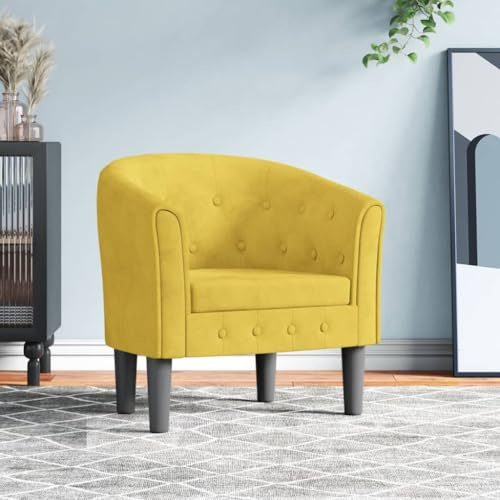 QUAHEAS Clubsessel Gelb Samt, Moderner Akzentstuhl für Wohnzimmer Schlafzimmer, Bequemer Lesesessel mit Armlehnen, Robuster Loungesessel aus Kiefernholz, 70x56x68 cm