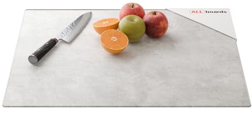 ALLboards Glasschutz für Induktionsherd mit Grafik 60x52 cm BETON II, Schneidebrett aus Sicherheitsglas, Glasbrettchen