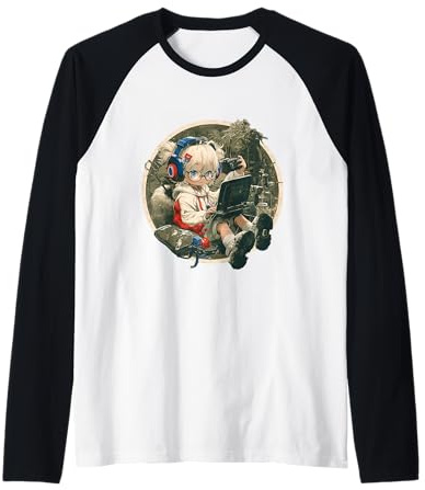 Anime Gamer Girl Laptop Controller Kopfhörer Raglan