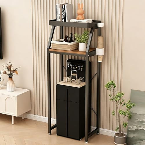 Étagère Au-dessus MiniRéfrigérateur, Étagère Cuisine 4 Niveaux, Support Micro-ondes Autoportant, Organisateur Métal Robuste Pour Station Distributeur D’eau,Bureau, Dortoir(Dark brown,H158*50cm/62*20)