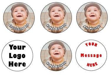30 x Pre Cut Personalised Photo/Your Logo Cupcake Toppers Edible Premium Wafer Paper