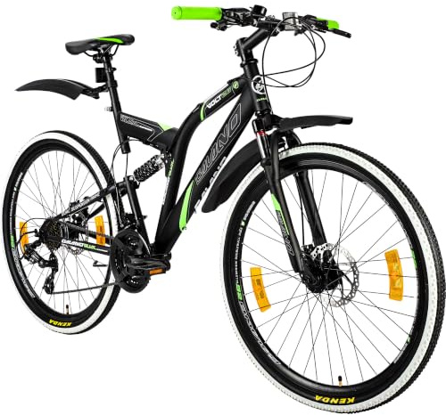 Galano Volt DS Mountainbike Fully Jugend MTB ab 160 cm Fahrrad Bike Rad | schwarz/grün, 46 cm, Double Suspension, Rahmenfederung, mechanische Scheibenbremse, sportliches Design, Gelände Abenteuer